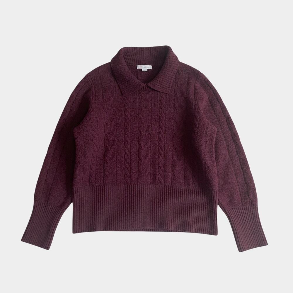 Liz Claiborne Cable Knit Sweater XL Burgundy Collared Knit Long Sleeve Women